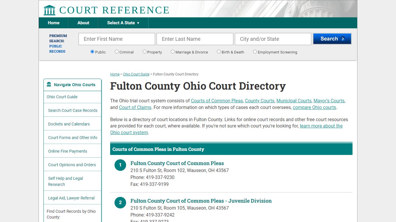 Fulton County Ohio Court Directory | CourtReference.com